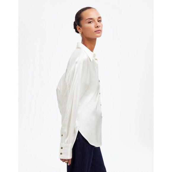 Madewell Women’s Relaxed Dolman Button-Up Shirt in Satin NWT Size M Medium - Picture 4 of 13